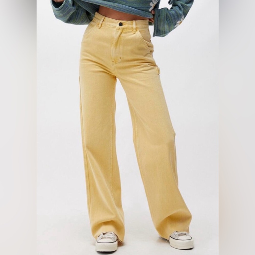 PacSun Yellow Ultra High Rise Flare Carpenter Jeans Size 27 Raw Hem EUC - Picture 2 of 7